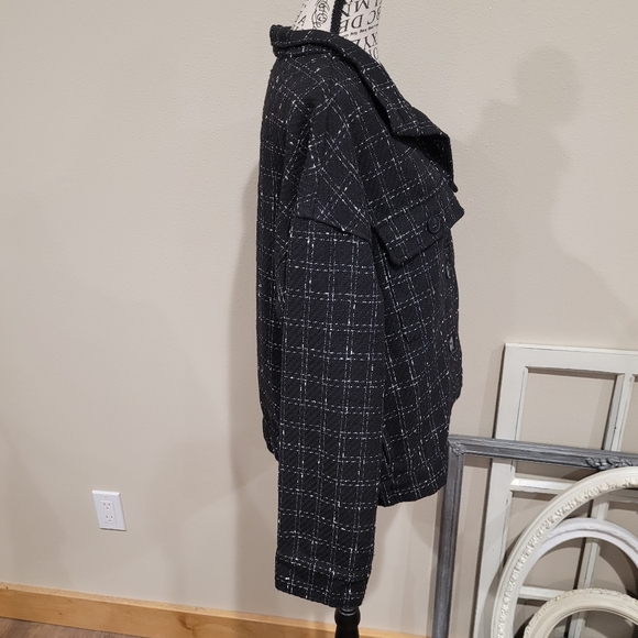 Sanctuary Wool blend Blazer Jacket Women's SZ M black white plaid‎ trendy cut - Picture 4 of 9